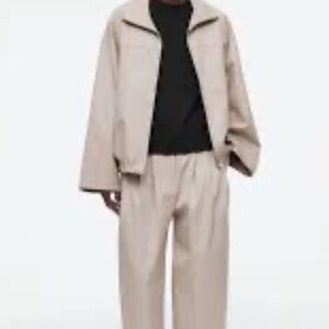 Lafayette 148 New York Tan Utility Jacket with Relaxed Fit and Notched Lapel